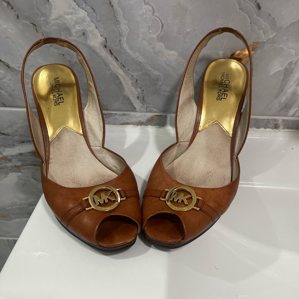 Michael Kors Brown Peep Toe Slingback Heels